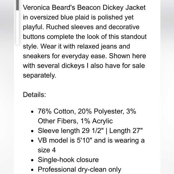 Worn once Veronica Beard plaid Dickey - Picture 5 of 6